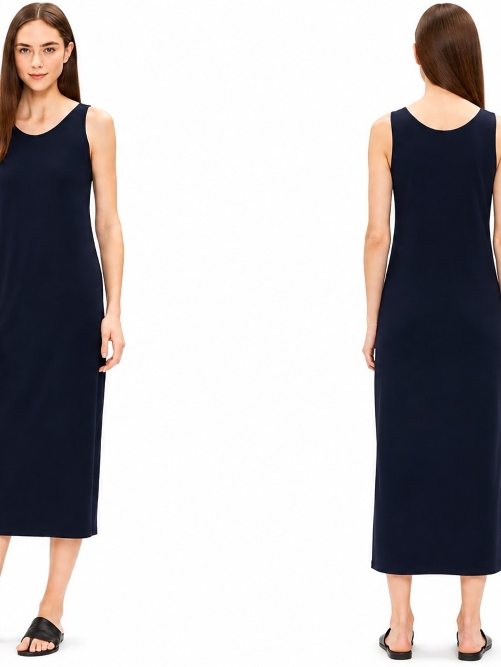 Eileen Fisher System Viscose Jersey Tank Dress Dark Navy Blue Midi